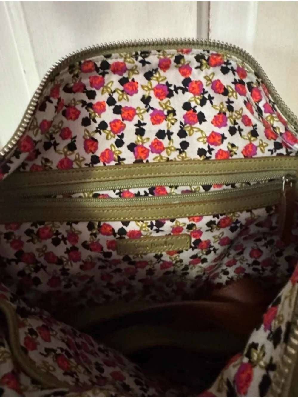 Vera Bradley Olive Green Leather Shoulder Bag with Matching Wallet
